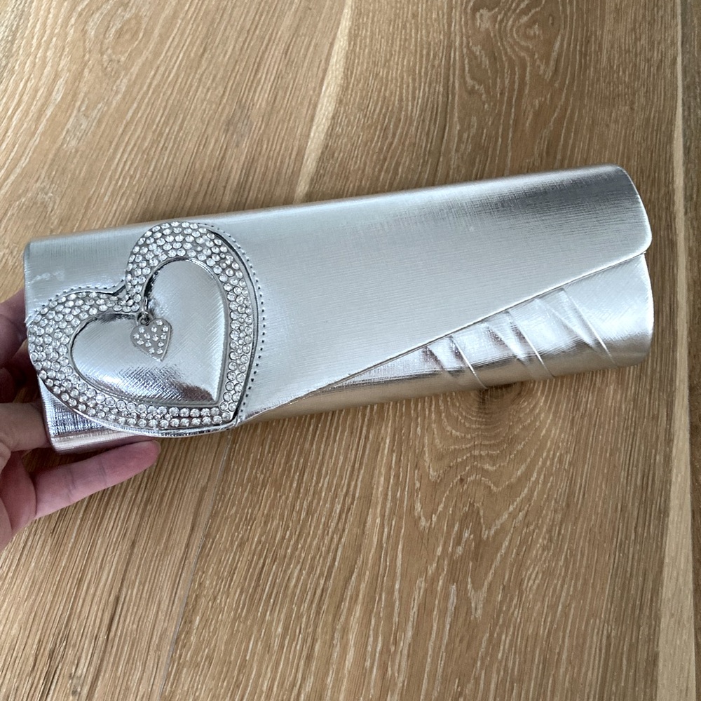 Silver heart evening bag
